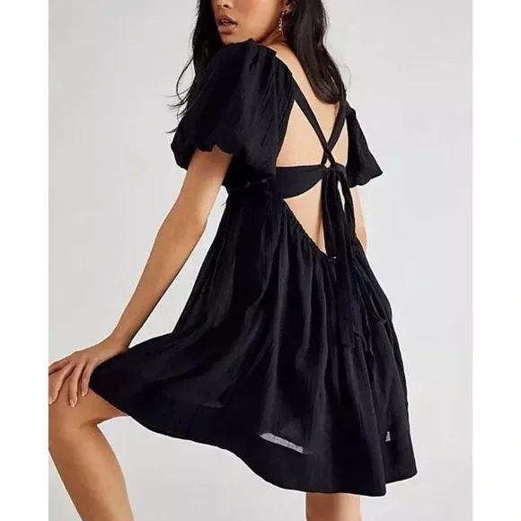 Free People Marina Endless Summer Black Pleated Mini Dress Size Medium - Picture 2 of 6